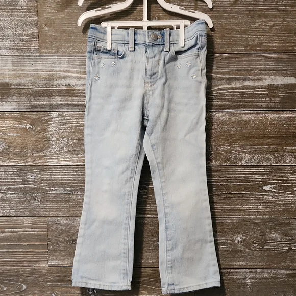 Old Navy Blue Denim Jeans with Embroidered flowers 5T - Picture 2 of 4